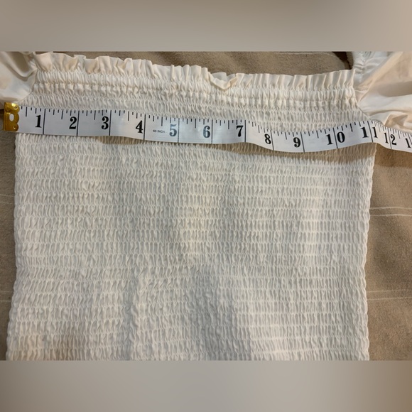 Wilfred | Aritzia Smocked Maelys Ruched Ruffle flirty mini dress white size XS - Picture 6 of 9
